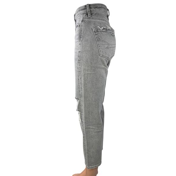 American Eagle Gray Distressed Real Good High Waist Cropped Mom Denim Jeans 0 - Picture 2 of 5